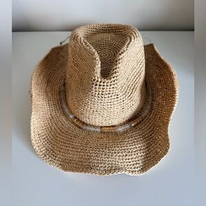 Nikki Beach Chrysta Raffia Hat w/ Gold Tinsel Detail